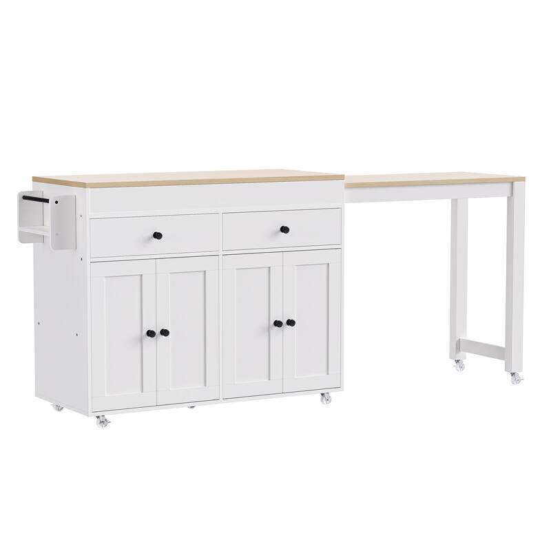 Kitchen Island with Extendable Dining Table , Rolling Kitchen Island with Spice Rack and 2 Drawers, Kitchen Storage Cart