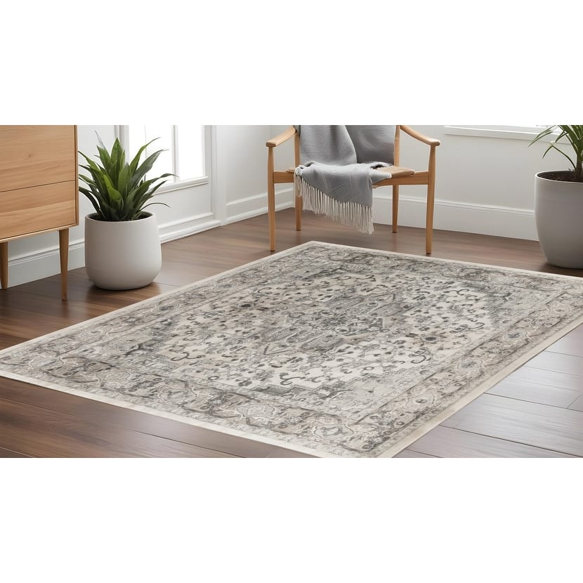 Mebe Power Loomed Distressed Geometric Traditional Durable Area Rug By HomeRoots - 120' X '120' X '0.32