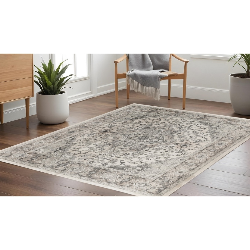 Mebe Power Loomed Distressed Geometric Traditional Durable Area Rug By HomeRoots - 94' X '94' X '0.32