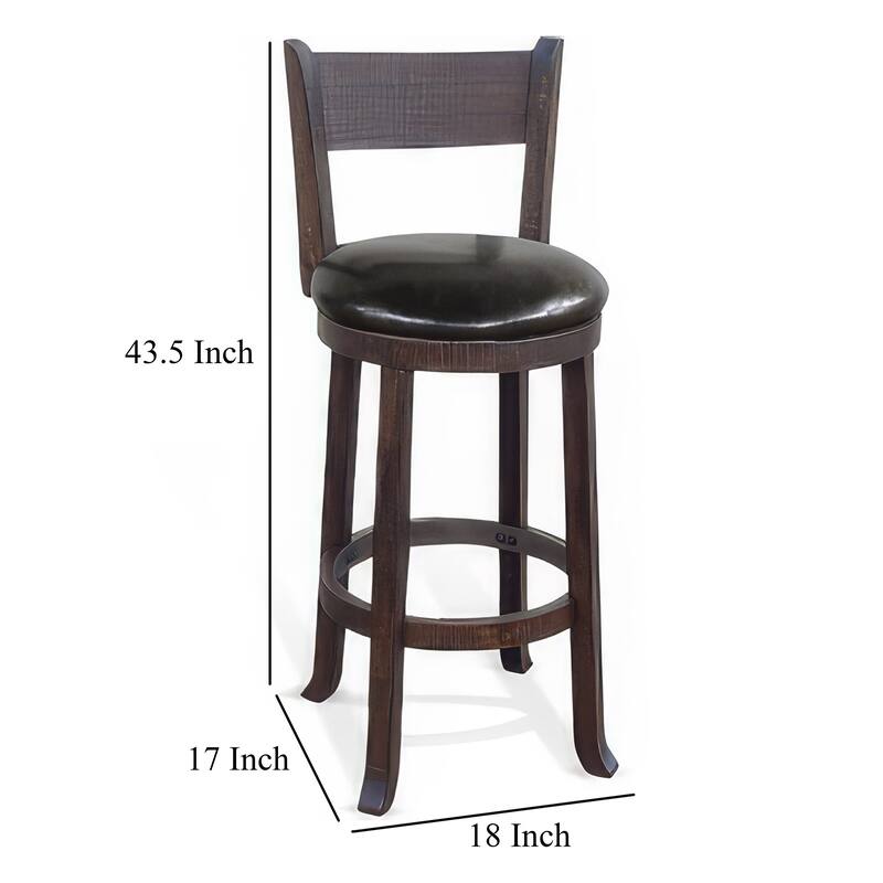 Flint Swivel Barstool Chair Set of 2, Faux Leather, Brown Mahogany