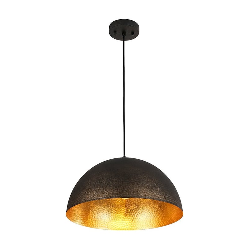 Industrial 1-Light Black Large Metal Dome Pendant Light Sprayed Gold - 15.7 inches