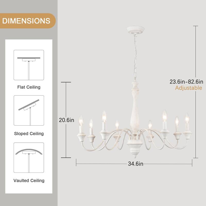 8-Light Vintage Candlestick Hanging Chandelier Lighting for Kitchen Island