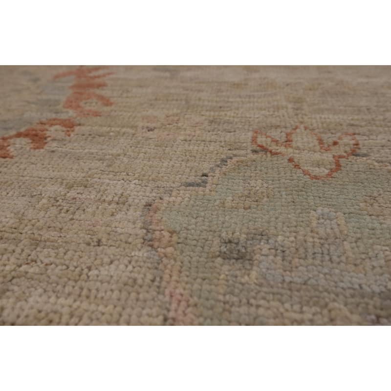 Vegetable Dye Beige Oushak Turkish Rug Hand-Knotted Wool Carpet - 9'2"x 12'3"