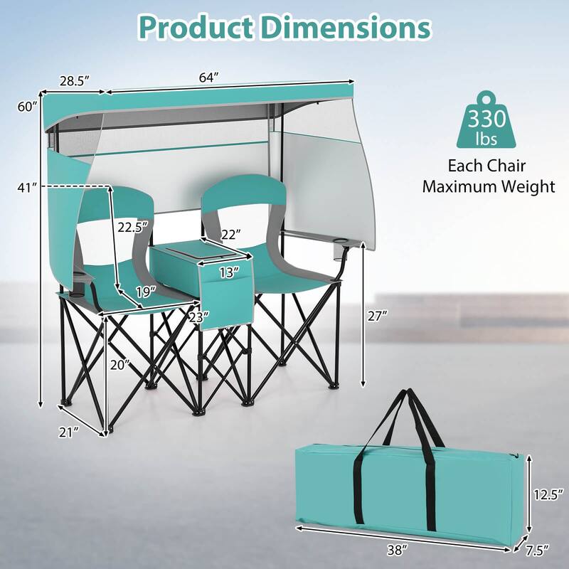 Costway Double Beach Chair with Adjustable Canopy Oversized Folding