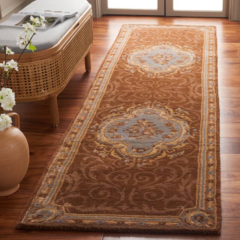 SAFAVIEH Handmade Empire Bell Traditional Oriental Wool Rug - 2'6" x 10' Runner - Blue/Brown