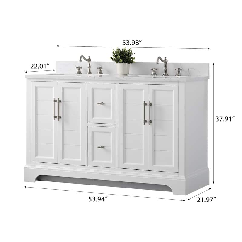 Vanity Art 54" Double Sink Bathroom Vanity with Top & Backsplash