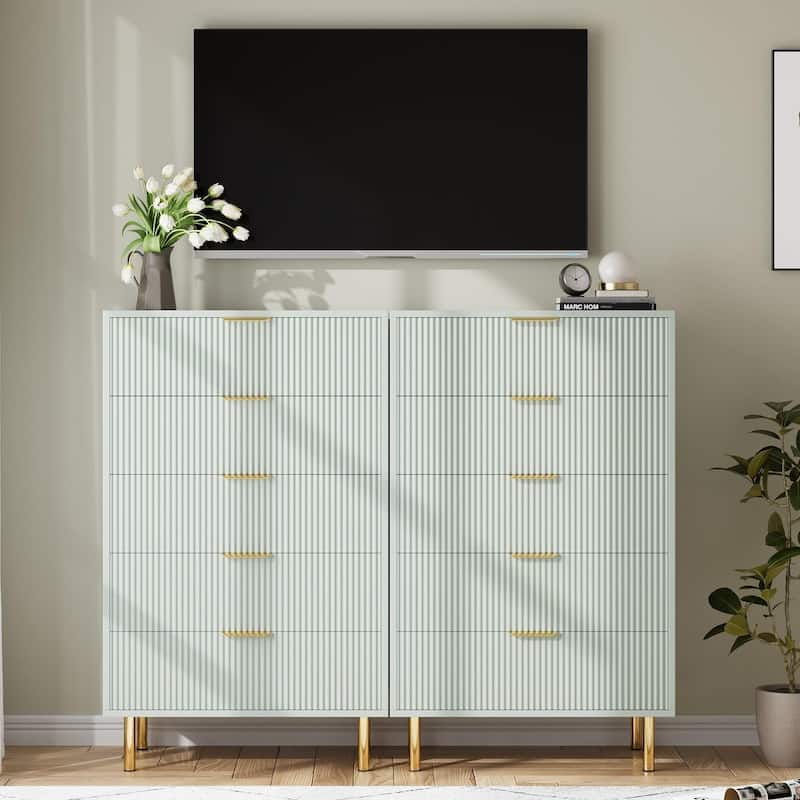 5 Drawer Dresser for Bedroom with Gold Handle and Large Drawer