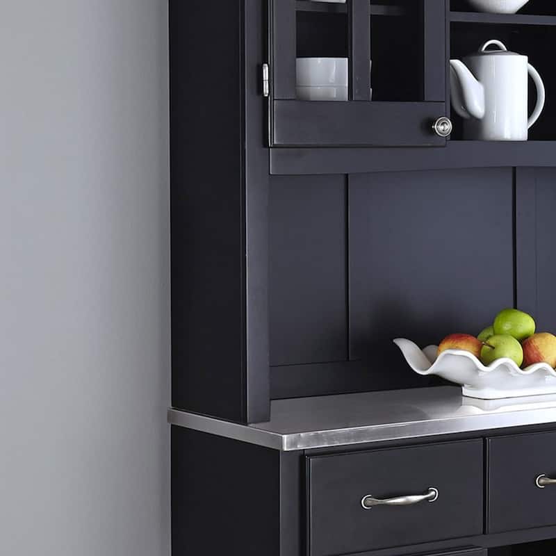 Buffet of Buffets Black Server with Hutch & Stainless Steel Top