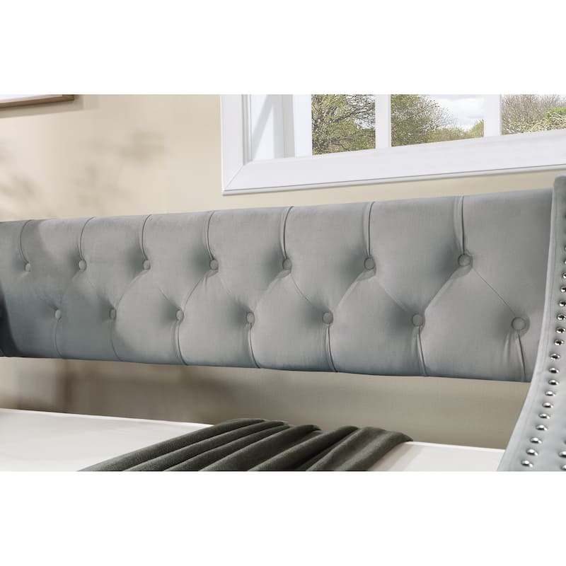 Upholstered Daybed with Trundle, Twin Size Frame Velvet