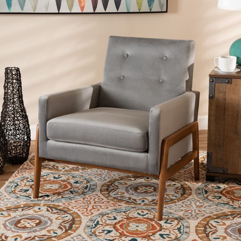 Perris Mid-Century Modern Walnut Finished Wood Lounge Chair
