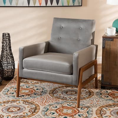 Perris Mid-Century Modern Walnut Finished Wood Lounge Chair
