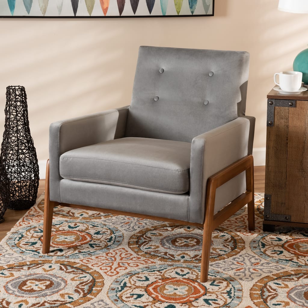 Perris Mid-Century Modern Walnut Finished Wood Lounge Chair