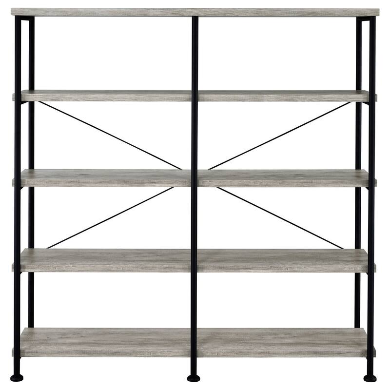 4-Shelf Open Bookcase Grey Driftwood Transitional Storage Organizer with Modern Industrial Design Accents