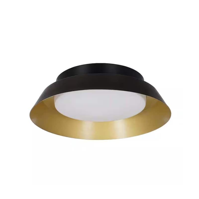 Cresswell 13"W 1-Light Matte Black LED Modern Flush Mount Light Fixture with Brushed Gold Interior Metal Shade