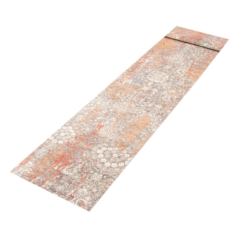 ECARPETGALLERY Hand-knotted Heritage Grey Silk, Wool Rug - 2' 7" x 13' 11"