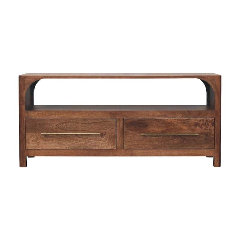Artisan Furniture Solid Wood Arc-Line Media Console, Brown, 2-Drawers, 1-Shelf
