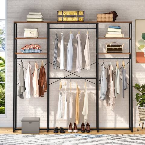 Freestanding Closet Organizer, Heavy-duty Garment Rack with Shelves and Hanging Rods, Large Open Wardrobe Closet for Clothes