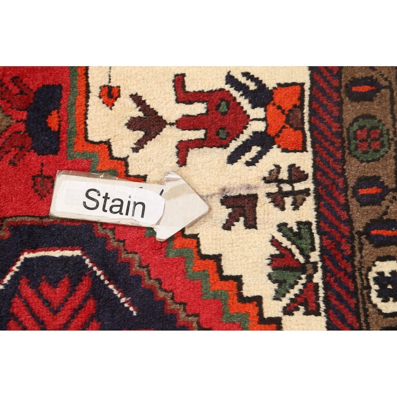 Geometric Persian Hamedan Area Rug Wool Hand-knotted Kitchen Carpet - 3'2" x 4'7"