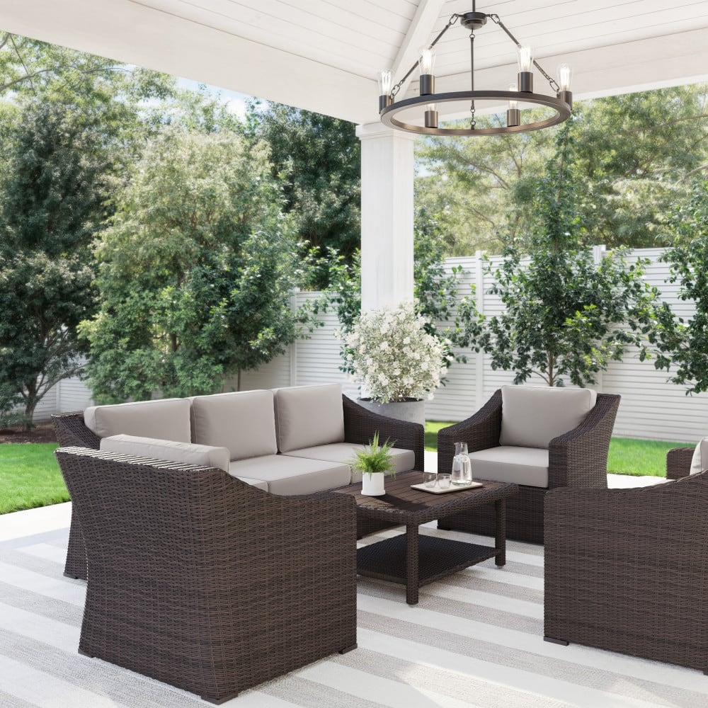 Martha Stewart 4pc Outdoor Rattan Wicker Patio Conversation Set with All-Weather Cushions - 33"W x 32"D x 29.5"H