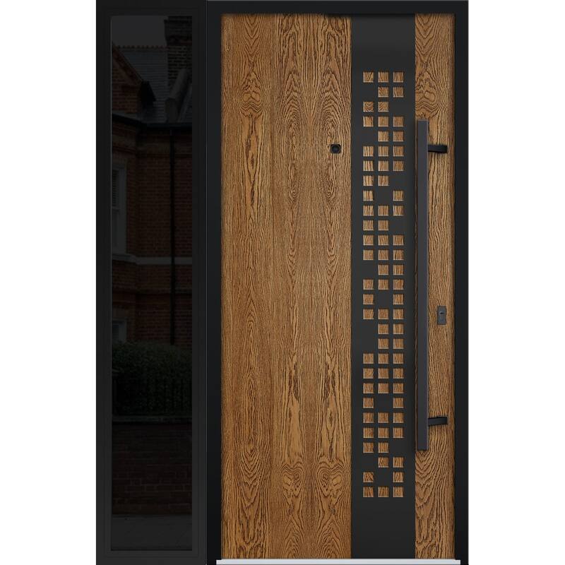 Exterior Prehung Steel Entry Door Ronex 0131 Grey 2 Sidelites Top Window Stainless Steel Inserts 16+36+16x96 Left Hand - Beige - 48" x 80"