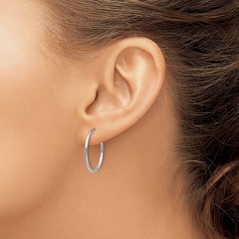 Curata 14k White Gold tube 1.5x20mm Polished Endless Hoop Earrings