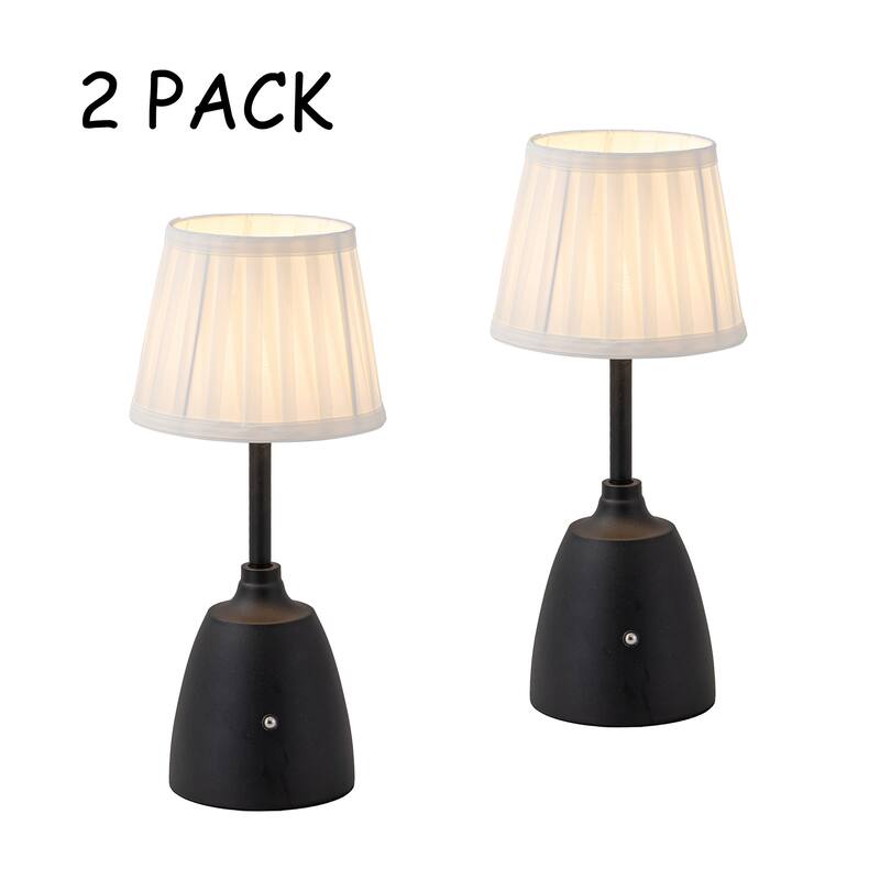 14'' Classic Fabric Shade Rechargeable LED Table Lamp Touch Control Cordless USB Nightstand Lamp with Stepless Dimming(2 Pack) - Black