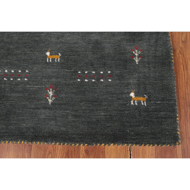 Dark Green Gabbeh Indian Accent Rug Handmade Tribal Wool Carpet - 2'11" x 4'10"