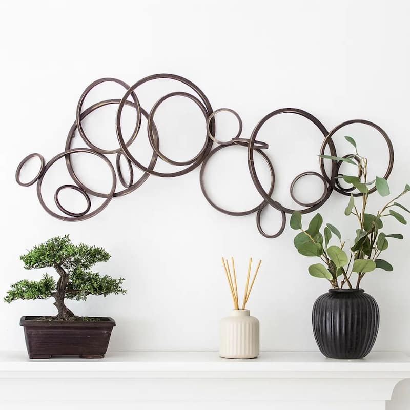 Industrial Style Metal Wall Decor with Multiple Circles, Bronze