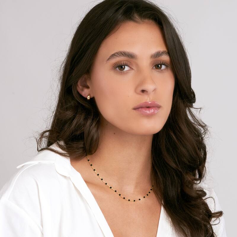 Curata 14k Yellow Gold 18" Black Enamel Bead Piatto Chain Necklace (Spring-ring)