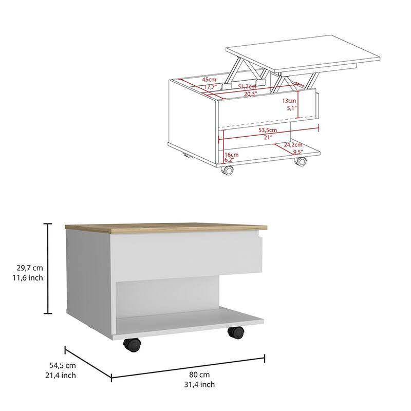 Wood Coffee Table for Living Room,One Open Shelf,Casters,for Living Room