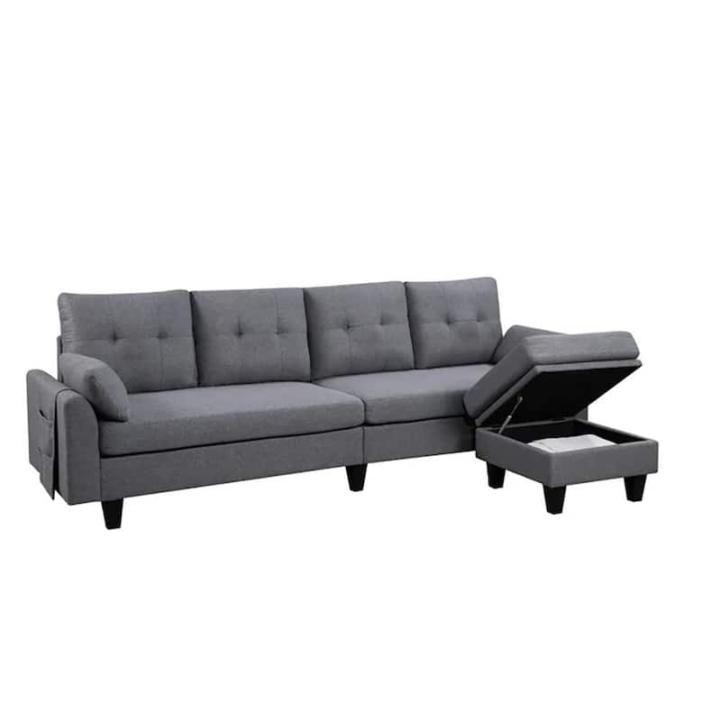 Modern Sectional Sofa Couch L Shaped With Chaise Storage Ottoman and Side Bags For Living Room