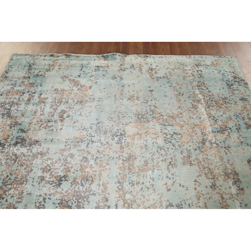 Green Abstract Area Rug Handmade Oriental Wool Carpet - 6'7" x 9'10"