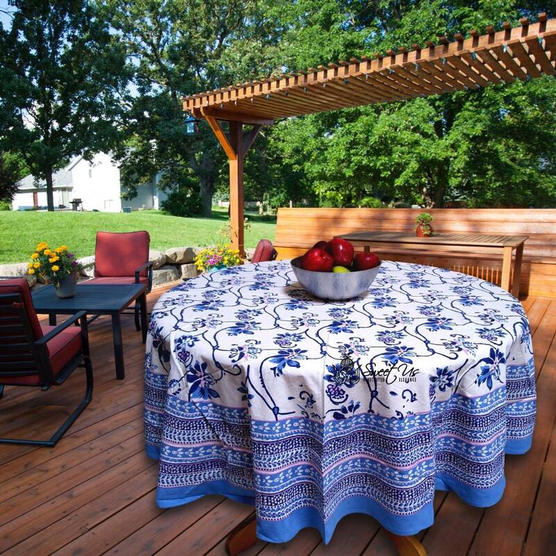 Artistic Floral Block Print Cotton Tablecloth Collection