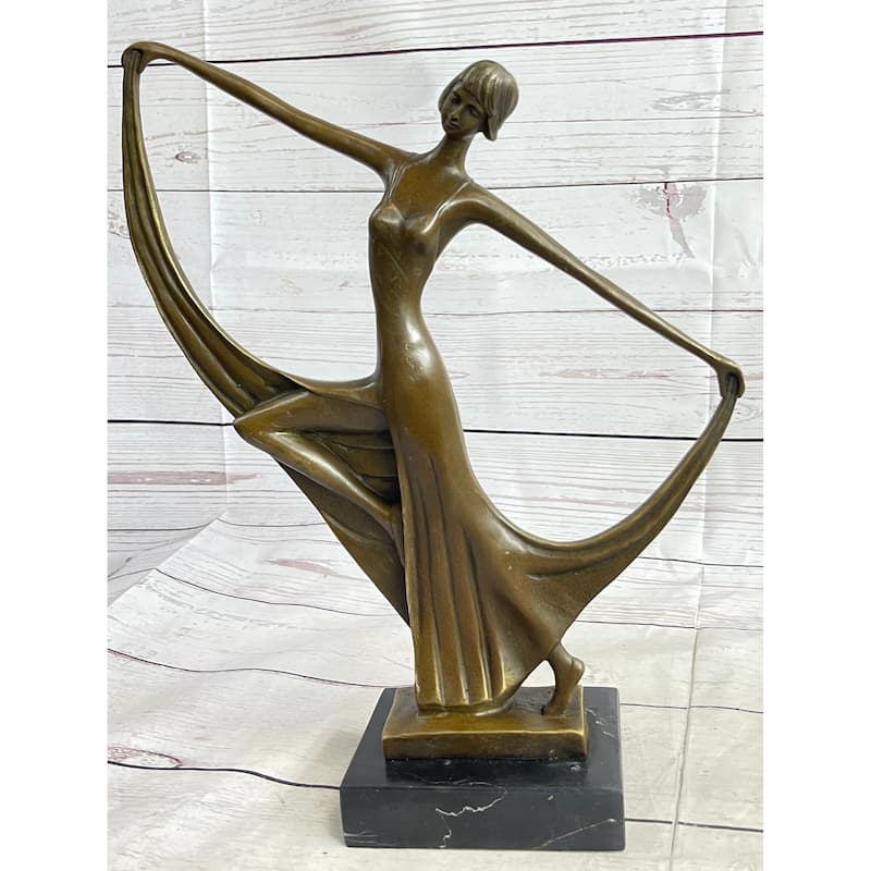 Slender Art Deco Dancer Showgirl Fashion Model Bronze Statue Sculpture Original 13 Inches X 12 Inches