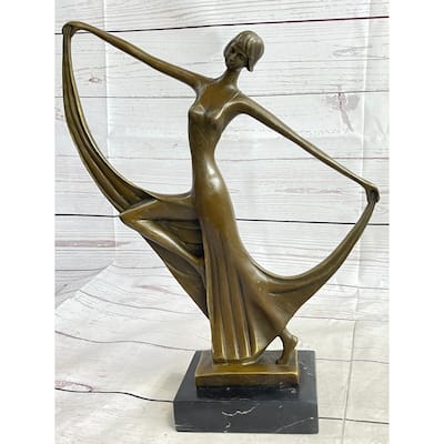 Slender Art Deco Dancer Showgirl Fashion Model Bronze Statue Sculpture Original 13 Inches X 12 Inches