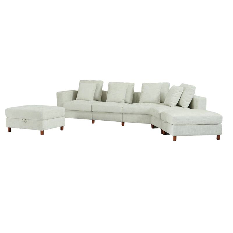 GDFStudio - Modular Chenille 4-Seater 144" Oversized Sectional Sofa with Ottomans