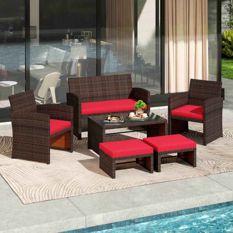 Gymax 6 PCS Patio Furniture Set w/ 1 Loveseat 1 Coffee Table 2