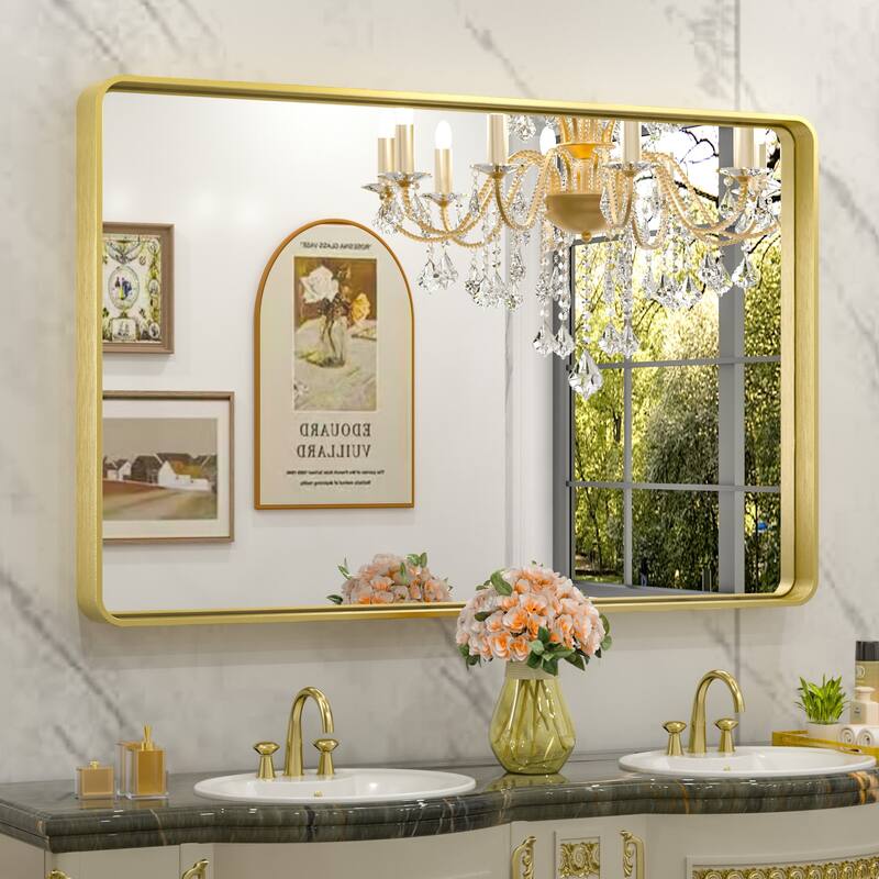 TETOTE Modern Metal Frame Wall Mounted Bathroom Vanity Mirror - 40x24 - Gold