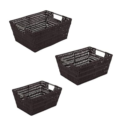 Simplify 3 Pack Set Rattan Tote Baskets in Charcoal