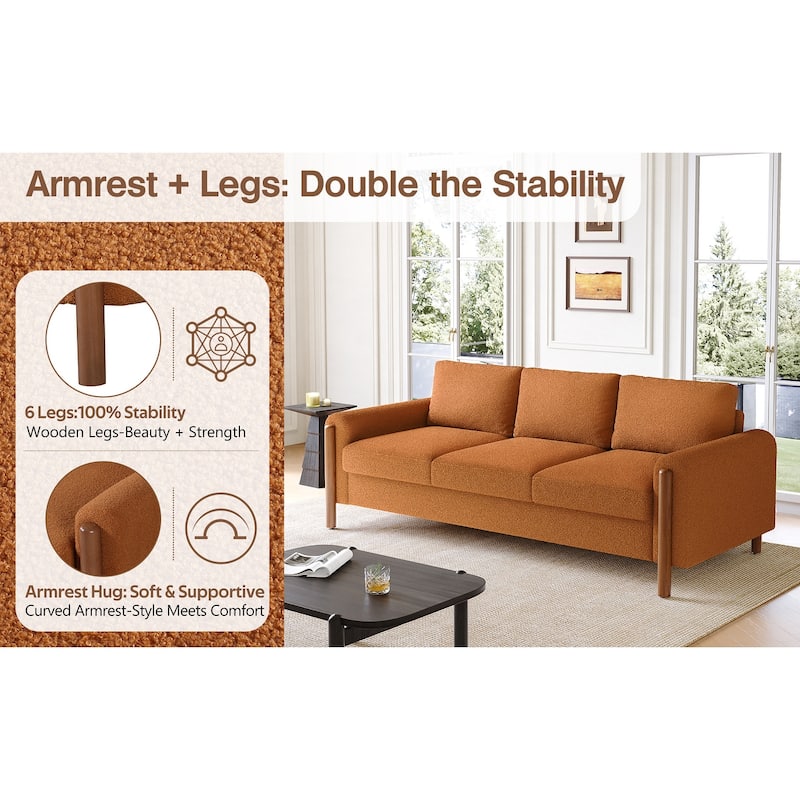 Christopher Knight Home - Adley Modern Upholstered 3-Seater Sofa with Curved Armrests and Solid Wood Legs