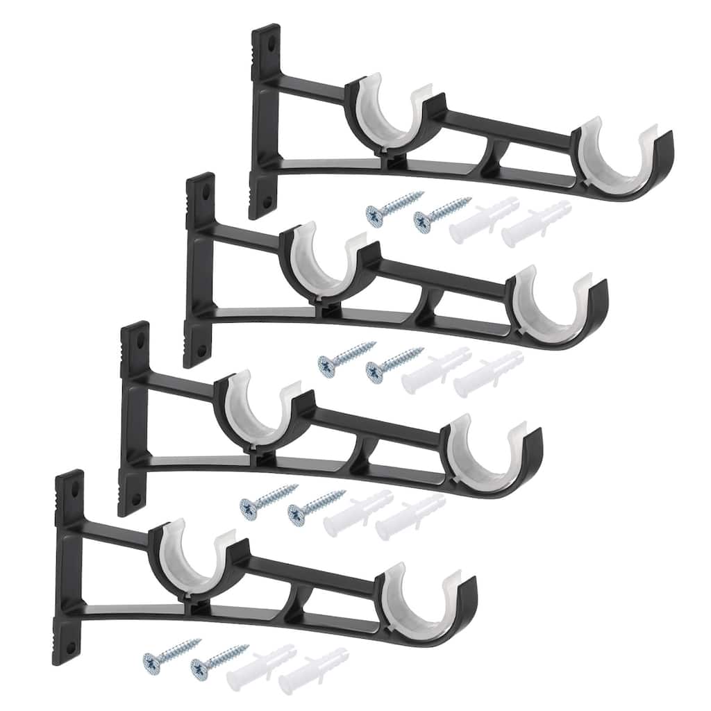 Double Curtain Rod Bracket, 4Pcs - Aluminum Alloy Curtain Rod Holders