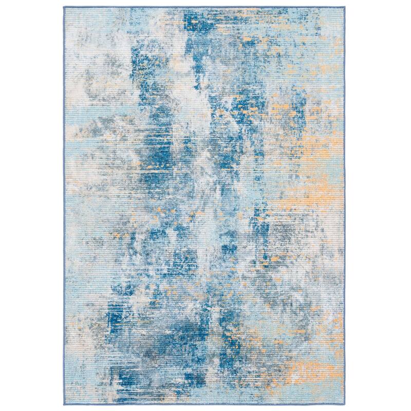 SAFAVIEH Sequoia Machine Washable Slip Resistant Corrine Rug - 4'4" x 6'4" - Ivory Blue/Gold