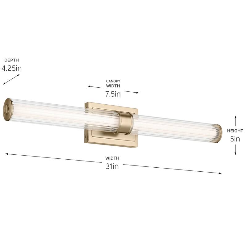 Kichler Lighting Laurene 31" Linear Bath Bar Large LED with Clear Fluted Glass in Champagne Bronze
