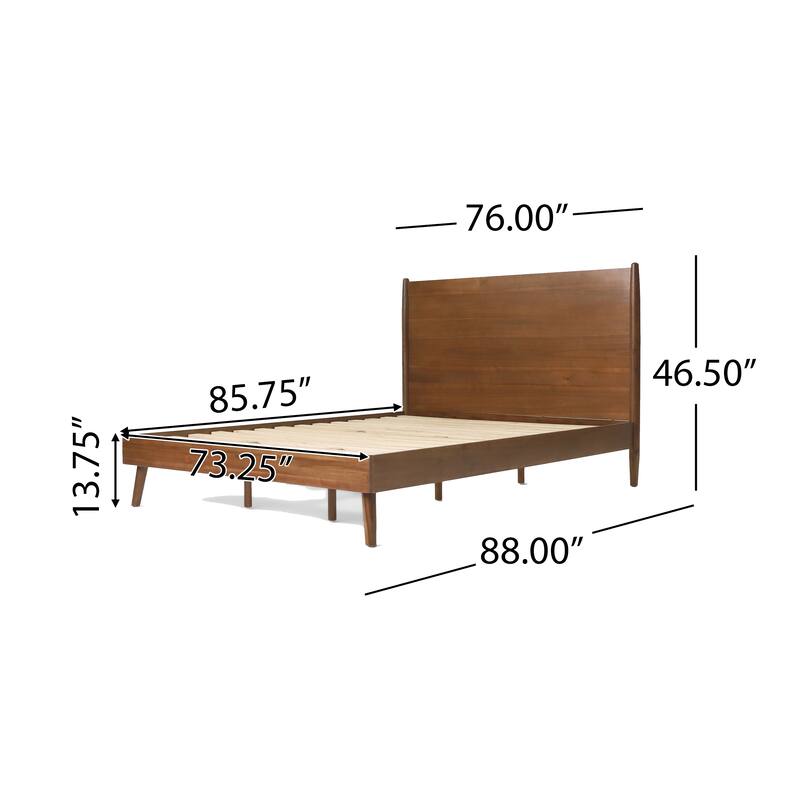 Ozzy King Size Bed with Panel Headboard Design, Rich Brown Acacia Wood