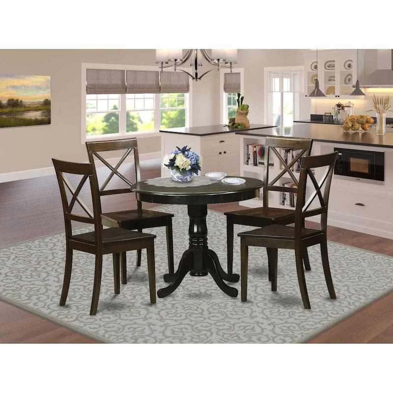 Kitchen Table Set for 4 - 42 Inch Round Dining Table with 4 Chairs - Classic Charm Dinette Set