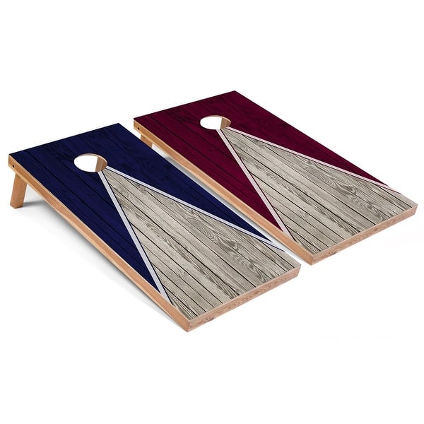 slide 2 of 5, Navy and Maroon Pyramid Cornhole Boards with Case & Lights 16 Years and Up