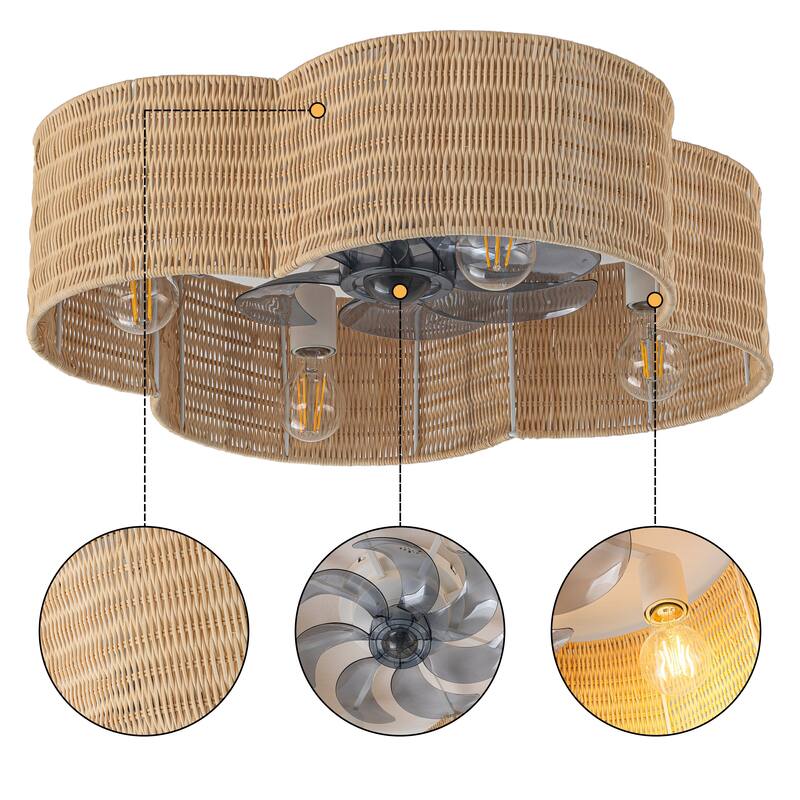 C Cattleya 7-Blade 23.75" Rattan Flower Shape Ceiling Fan with Light