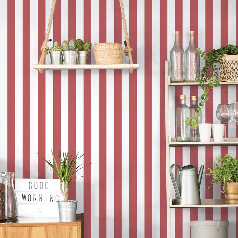 Galerie Wallcoverings Just Kitchens Awning Stripe Vinyl on Non-woven Matte Wallpaper Roll