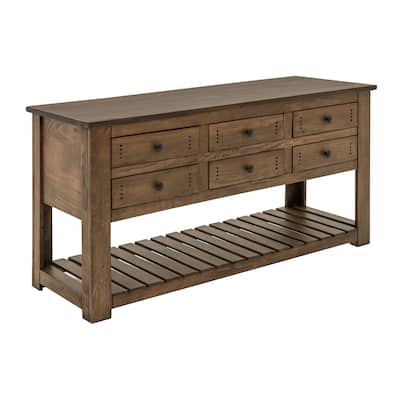 Linaa Sofa Console Table, Drawers n Shelf, Barrel Brown Wood, 63 Inch
