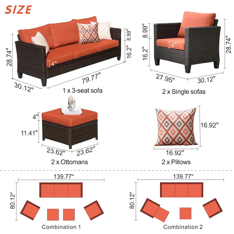 OVIOS Patio Furniture Wicker 5-piece Outdoor High-back Sectional Set
